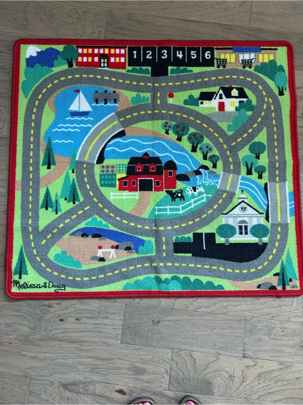 Melissa & Doug Kids Pretend Play Round the Town Road Rug, 39x36”